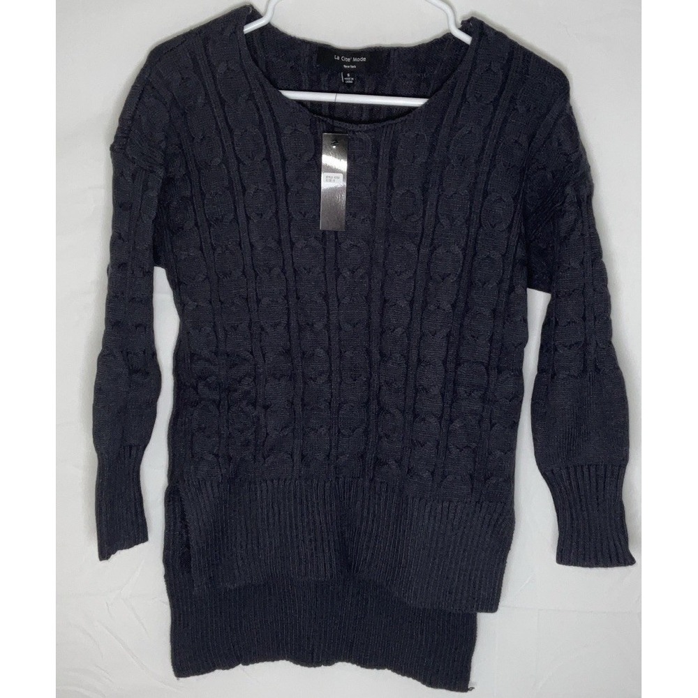 NWT Women's La Cite Mode New York Cable Knit Sweater‎ Navy Blue - Small
